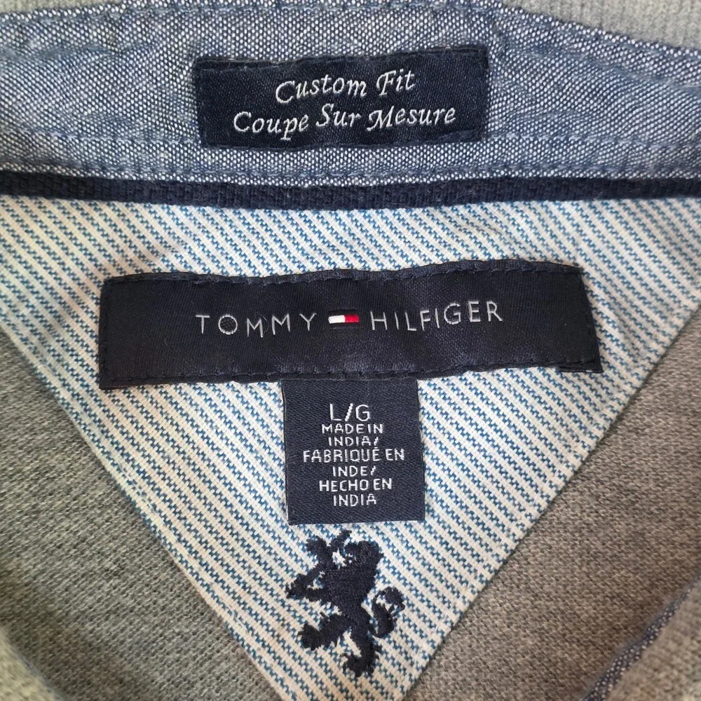 TOMMY HILFIGER Men's L‎ Gray Colorblock Rugby Polo 2010s Preppy Ivy Style